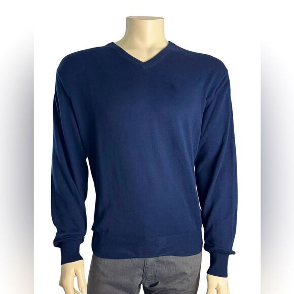 Peter Millar L/S V-Neck Navy Sweater 95% Cotton 5% Cashmere Excellent Condition - Picture 1 of 9